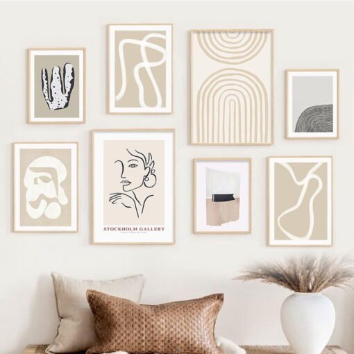 Modern Beige Abstract Mid Century Style Wall Art Pictures For Living Room Gallery Wall