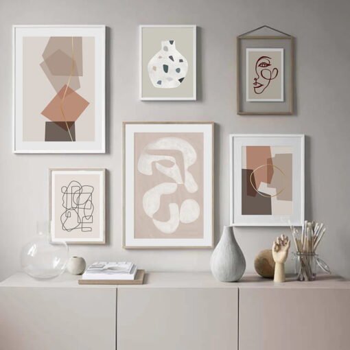 Modern Beige Terracotta Wall Art Abstract Bohemian Pictures For Living Room Decor