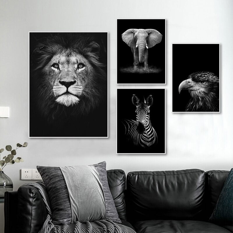 Modern Black & White Wildlife Wall Art Minimalist Nature Pictures For Home Office Interiors