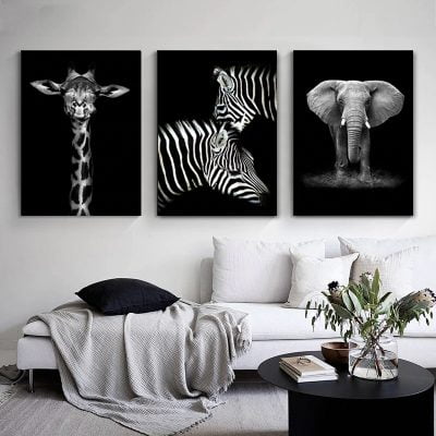 Modern Black & White Wildlife Wall Art Minimalist Nature Pictures For Home Office Interiors