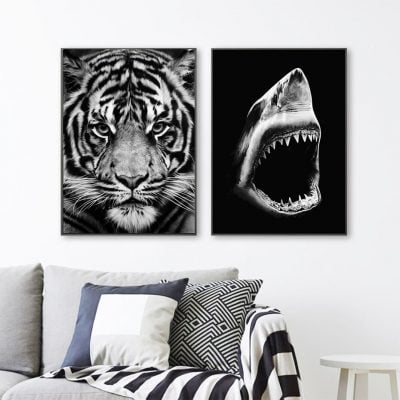 Modern Black & White Wildlife Wall Art Minimalist Nature Pictures For Home Office Interiors