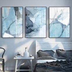 Modern Blue Marble Print Wall Fine Art Canvas Prints Pictures For Living Room Home Office Decor