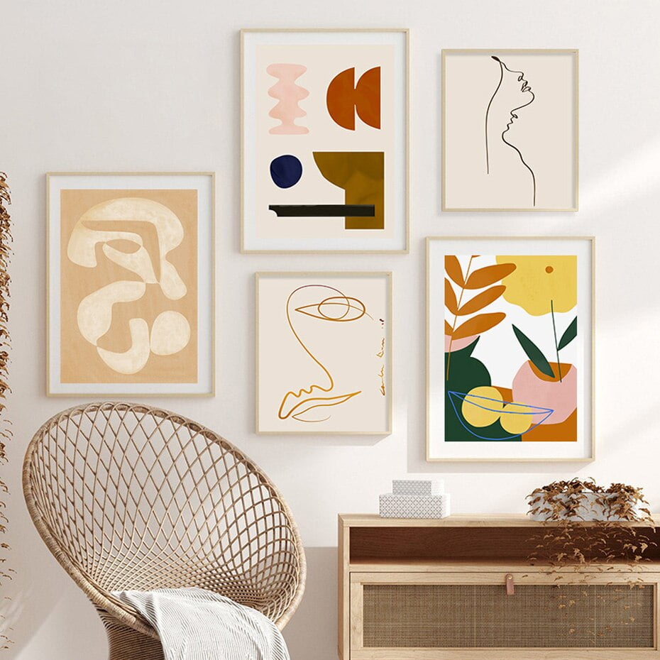 Modern Bohemian Design Abstract Minimalist Tropical Wall Art For Modern Living Room Decor