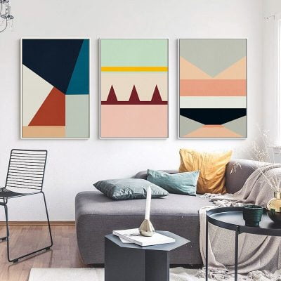 Modern Colorful Abstract Geometric Wall Art Pictures For Living Room Home Office Decor