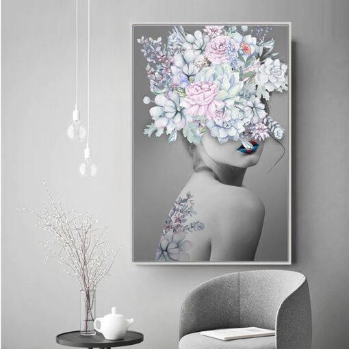 Modern Fashion Portrait Floral Wall Art Pictures For Living Room Boutique Salon Art Decor