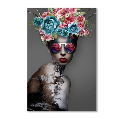 Modern Fashion Portrait Floral Wall Art Pictures For Living Room Boutique Salon Art Decor