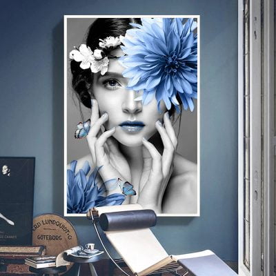 Modern Fashion Portrait Floral Wall Art Pictures For Living Room Boutique Salon Art Decor