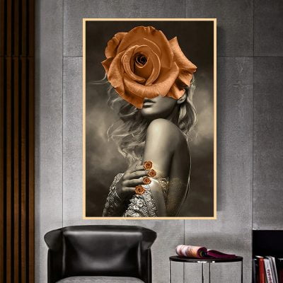 Modern Fashion Portrait Floral Wall Art Pictures For Living Room Boutique Salon Art Decor