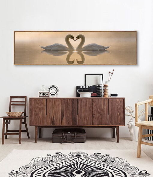 Modern Love Swan Lake Heart Wall Art Wide Format Pictures For Bedroom Living Room Decor