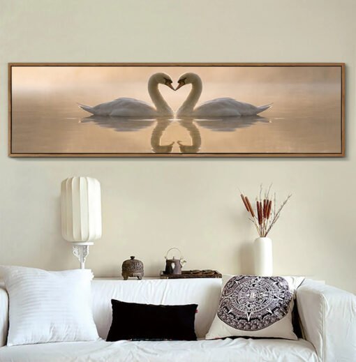 Modern Love Swan Lake Heart Wall Art Wide Format Pictures For Bedroom Living Room Decor