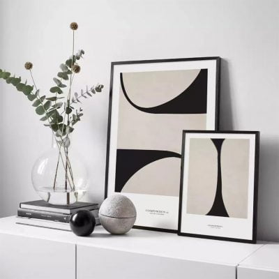 Modern Mid Century Bohemian Abstract Wall Art Minimalist Black Beige Pictures For Living Room Decor