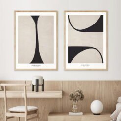 Modern Mid Century Bohemian Abstract Wall Art Minimalist Black Beige Pictures For Living Room Decor