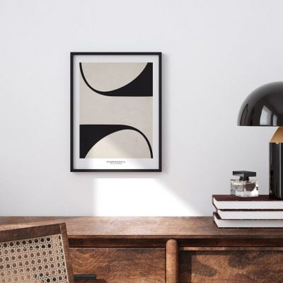 Modern Mid Century Bohemian Abstract Wall Art Minimalist Black Beige Pictures For Living Room Decor