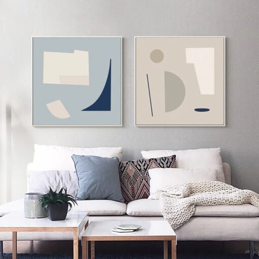 Modern Minimalist Abstract Wall Art Subtle Shades Of Blue Beige Pictures For Bedroom