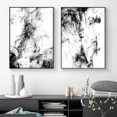 Modern Minimalist Black Ink Formations Fine Art Canvas Prints Pictures For Home Office Decor