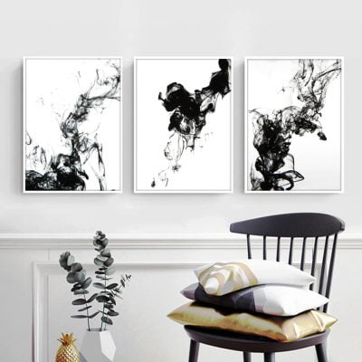 Modern Minimalist Black Ink Formations Fine Art Canvas Prints Pictures For Home Office Decor