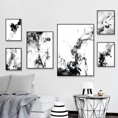 Modern Minimalist Black Ink Formations Fine Art Canvas Prints Pictures For Home Office Decor