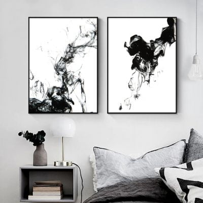 Modern Minimalist Black Ink Formations Fine Art Canvas Prints Pictures For Home Office Decor