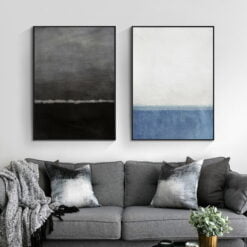 Modern Minimalist Blue Black Color Block Wall Art Abstract Pictures For Contemporary Interiors