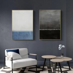 Modern Minimalist Blue Black Color Block Wall Art Abstract Pictures For Contemporary Interiors