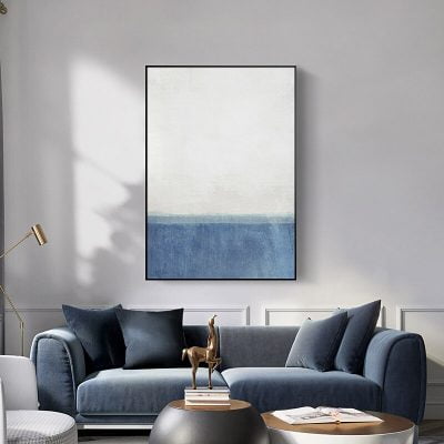Modern Minimalist Blue Black Color Block Wall Art Abstract Pictures For Contemporary Interiors