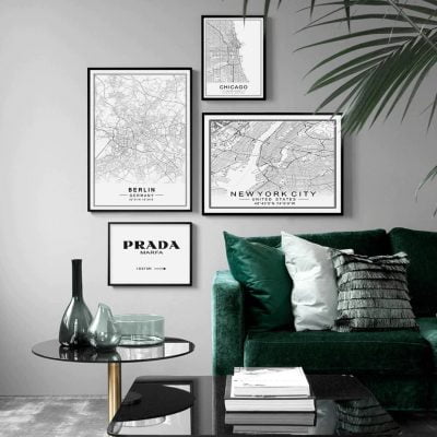 Modern Minimalist City Map Wall Decor Black & White Posters For Modern Home Office Decor