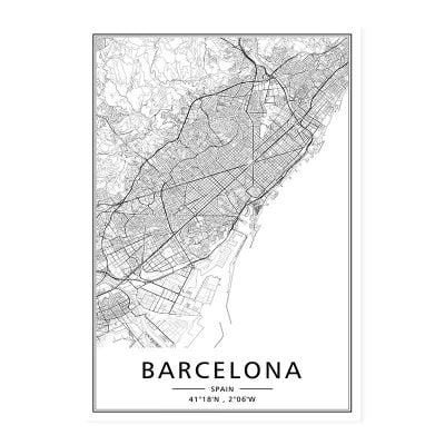 Modern Minimalist City Map Wall Decor Black & White Posters For Modern Home Office Decor