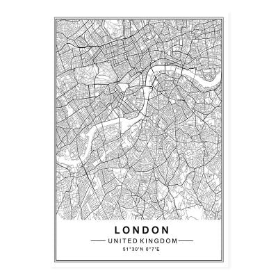 Modern Minimalist City Map Wall Decor Black & White Posters For Modern Home Office Decor