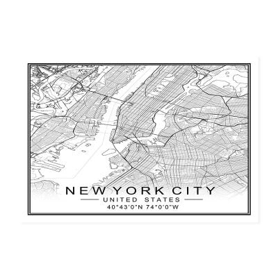 Modern Minimalist City Map Wall Decor Black & White Posters For Modern Home Office Decor