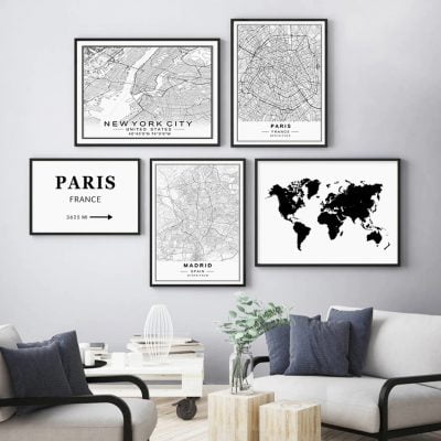 Modern Minimalist City Map Wall Decor Black & White Posters For Modern Home Office Decor