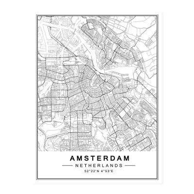 Modern Minimalist City Map Wall Decor Black & White Posters For Modern Home Office Decor