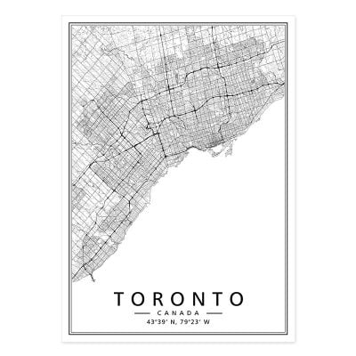 Modern Minimalist City Map Wall Decor Black & White Posters For Modern Home Office Decor