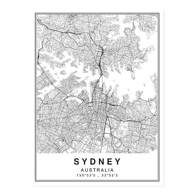 Modern Minimalist City Map Wall Decor Black & White Posters For Modern Home Office Decor