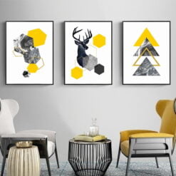 Modern Minimalist Nordic Deer Wall Art Yellow Gray Geometric Pictures For Living Room Decor