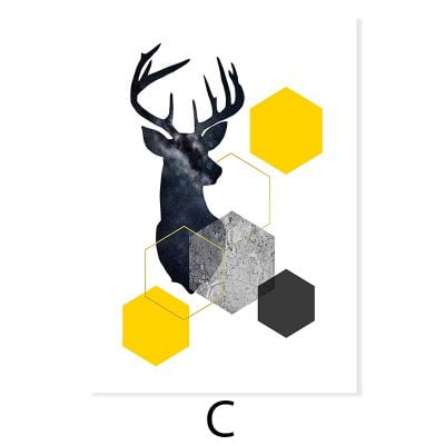 Modern Minimalist Nordic Deer Wall Art Yellow Gray Geometric Pictures For Living Room Decor