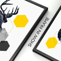 Modern Minimalist Nordic Deer Wall Art Yellow Gray Geometric Pictures For Living Room Decor