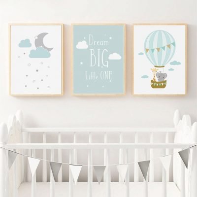 Moon Cloud Balloon Nordic Nursery Decor Dream Big Quote Pictures For Kid's Room