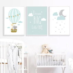 Moon Cloud Balloon Nordic Nursery Decor Dream Big Quote Pictures For Kid's Room