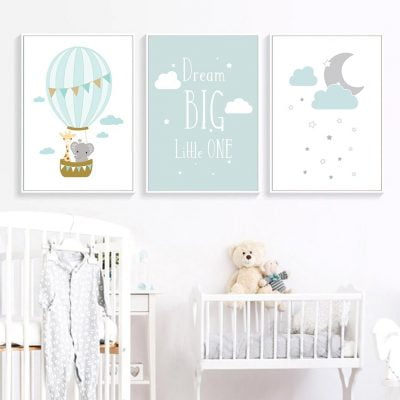 Moon Cloud Balloon Nordic Nursery Decor Dream Big Quote Pictures For Kid's Room