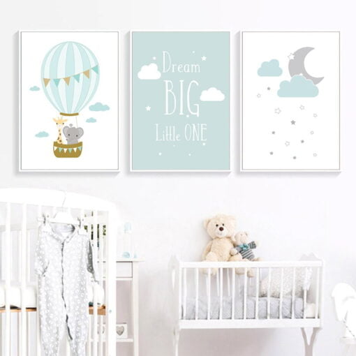 Moon Cloud Balloon Nordic Nursery Decor Dream Big Quote Pictures For Kid's Room