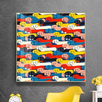 Multi-coloured Dachshund Abstract Wall Art Square Format Picture For Dog Lovers Decor