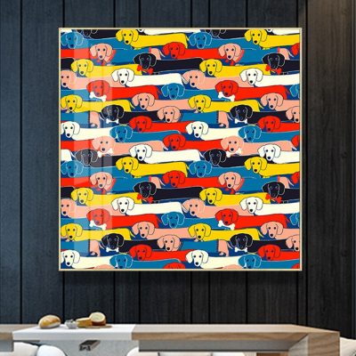 Multi-coloured Dachshund Abstract Wall Art Square Format Picture For Dog Lovers Decor