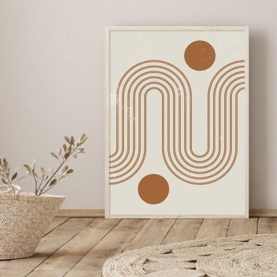 Neutral Color Abstract Geometric Parallel Lines Mid Century Interior Design Wall Art Decor