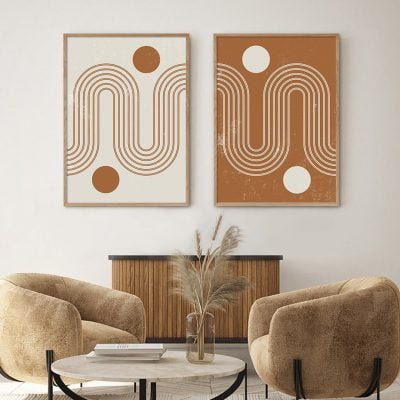 Neutral Color Abstract Geometric Parallel Lines Mid Century Interior Design Wall Art Decor