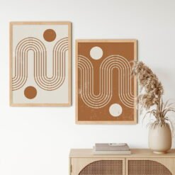 Neutral Color Abstract Geometric Parallel Lines Mid Century Interior Design Wall Art Decor