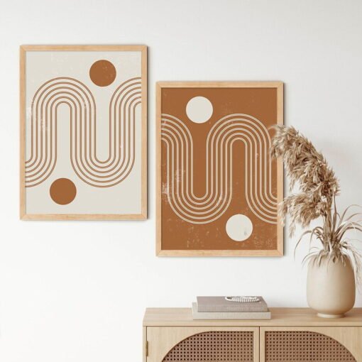 Neutral Color Abstract Geometric Parallel Lines Mid Century Interior Design Wall Art Decor