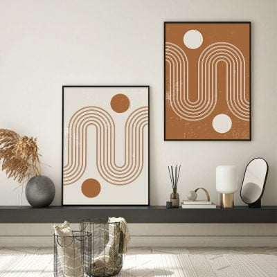 Neutral Color Abstract Geometric Parallel Lines Mid Century Interior Design Wall Art Decor