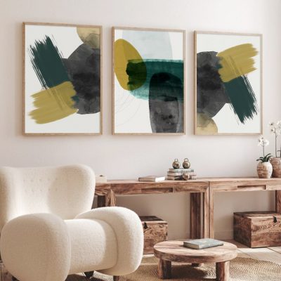 Neutral Color Big Brush Abstract Watercolor Fine Art Canvas Prints For Modern Living Room