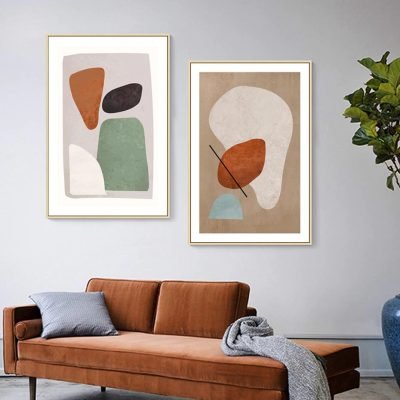 Neutral Color Mid Century Style Abstract Wall Art For Living Room Modern Home Office Decor