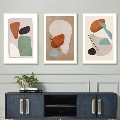 Neutral Color Mid Century Style Abstract Wall Art For Living Room Modern Home Office Decor